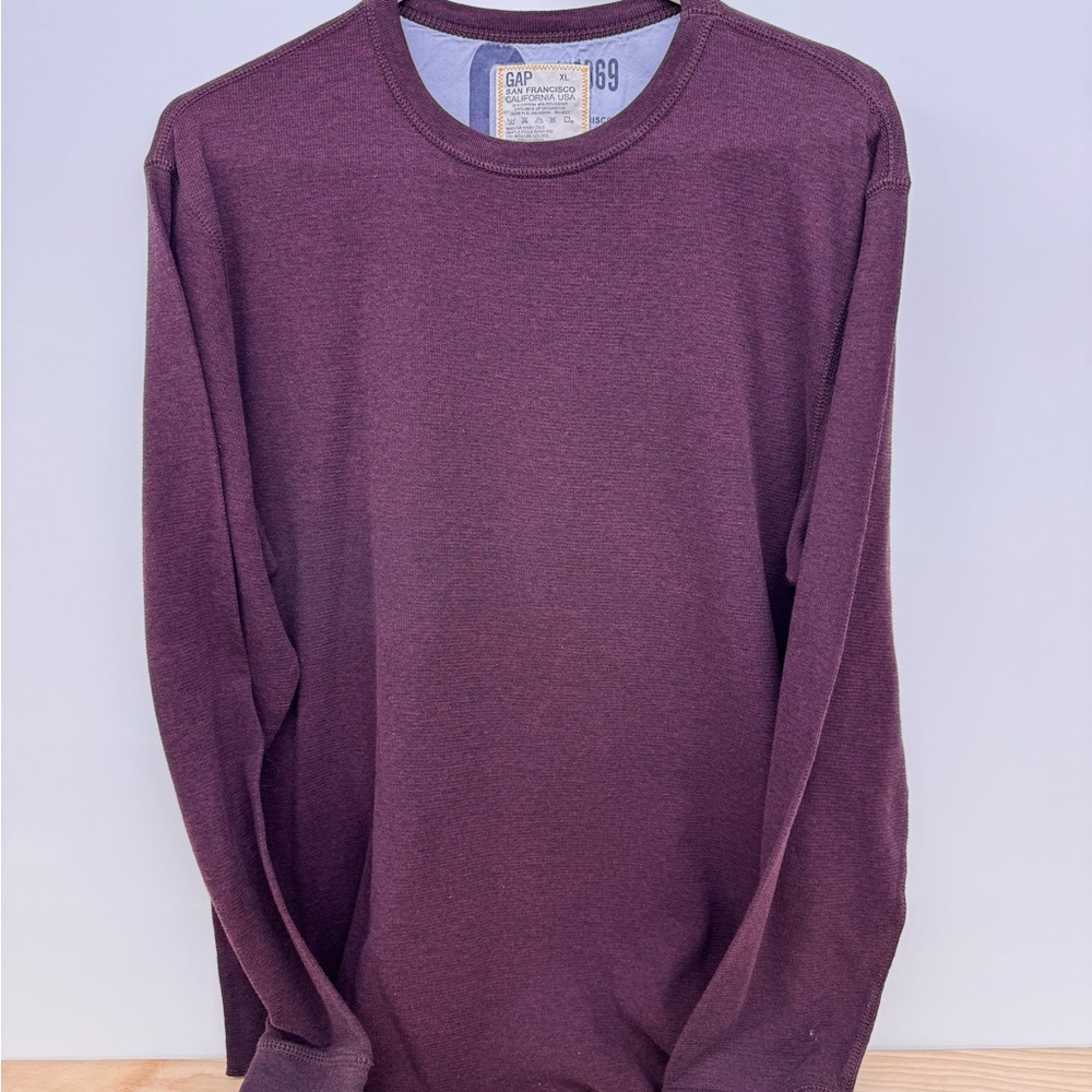GAP Men's Rich Plum Long Sleeve Waffle Tee